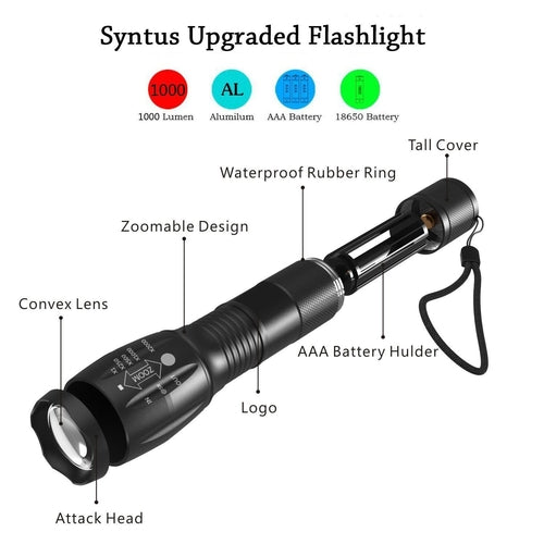 Portable Mini Flashlight LED ZOOM Torch Hunting Zoomable Flashlight