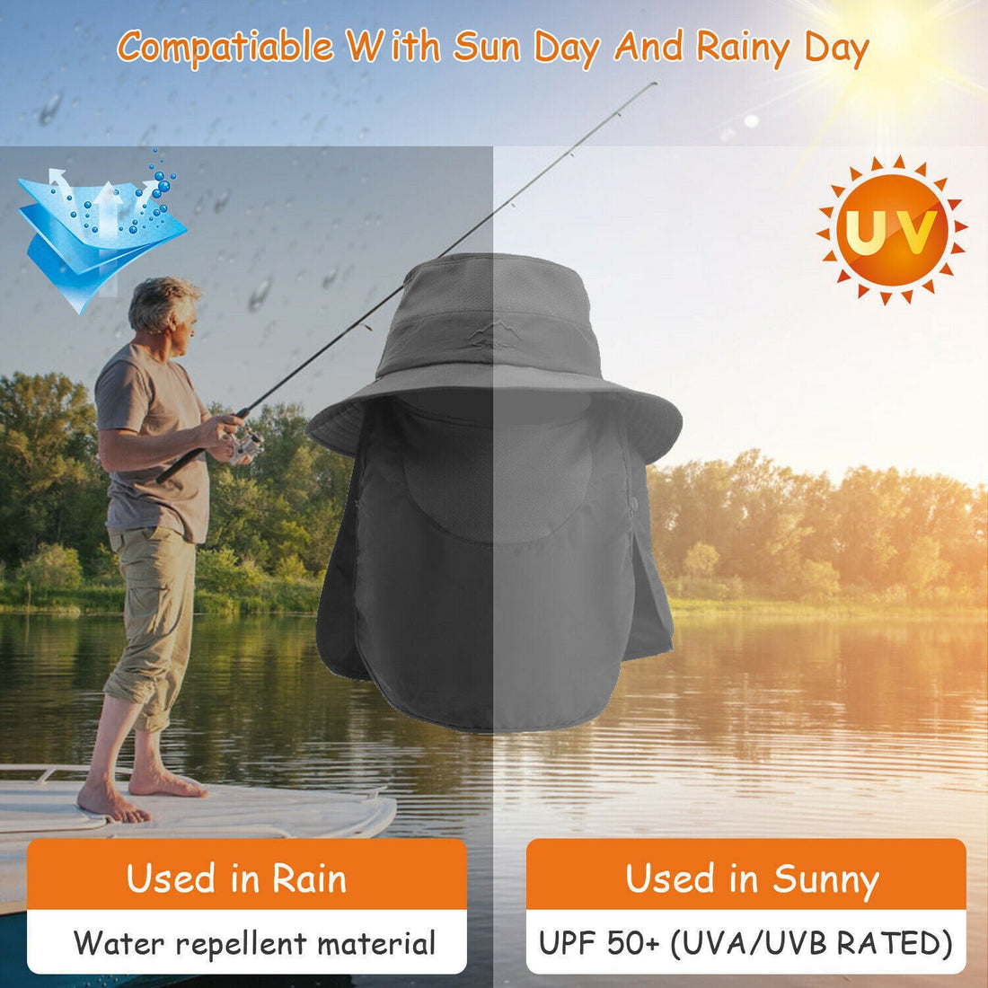 Wide Brim Sun Hat UV Protection Bucket Cap For Hiking Camping Fishing