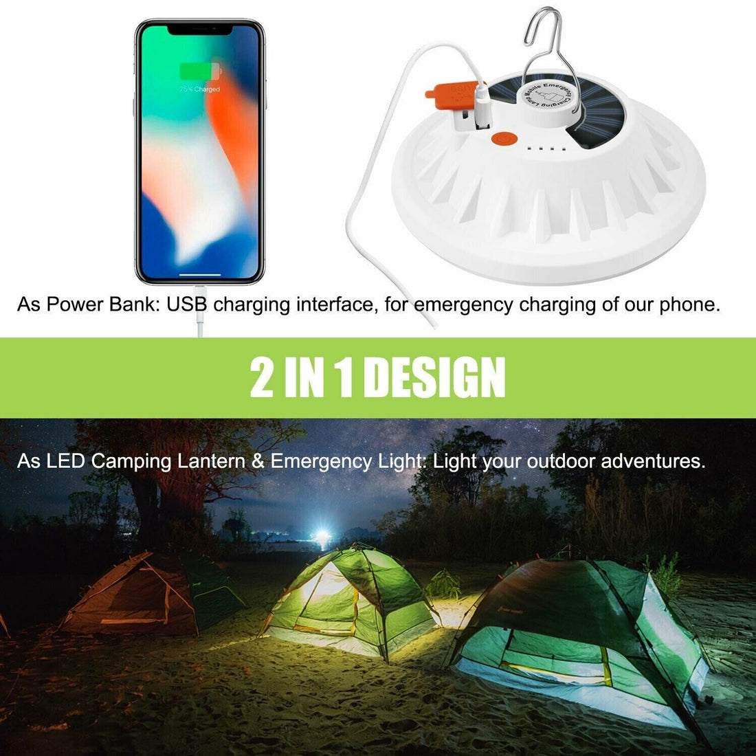 Rechargeable 60 LED Outdoor Camping Tent Light USB & Solar Lantern