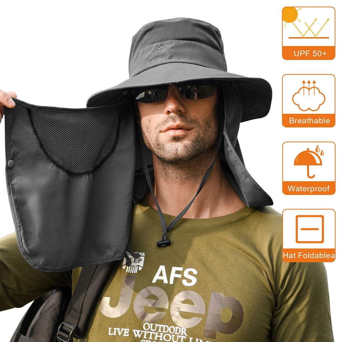 Wide Brim Sun Hat UV Protection Bucket Cap For Hiking Camping Fishing