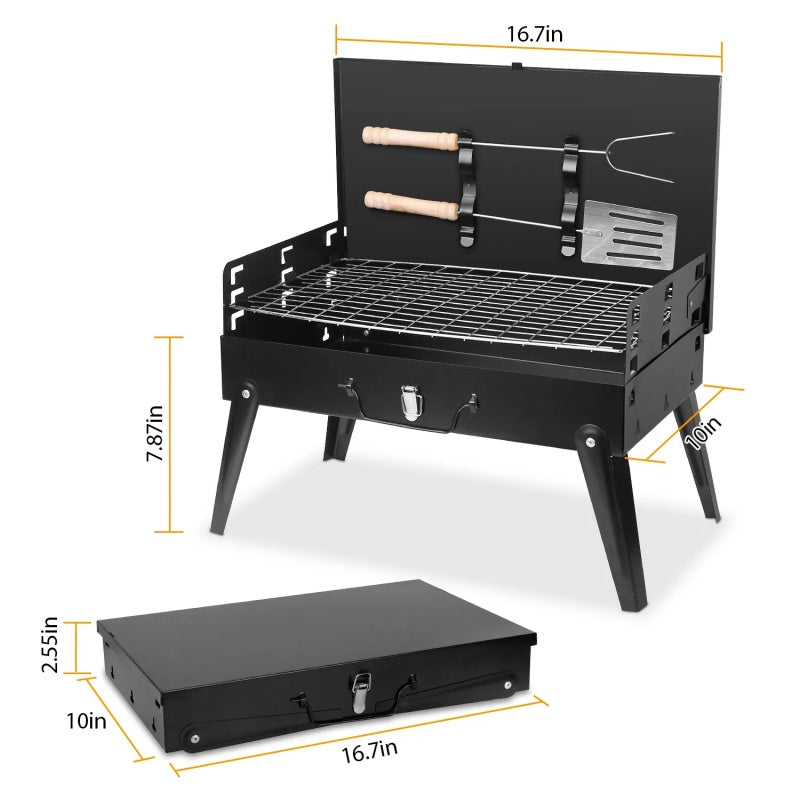 16.7x10x17.7in Portable Charcoal Grill Foldable BBQ Suitcase Grill