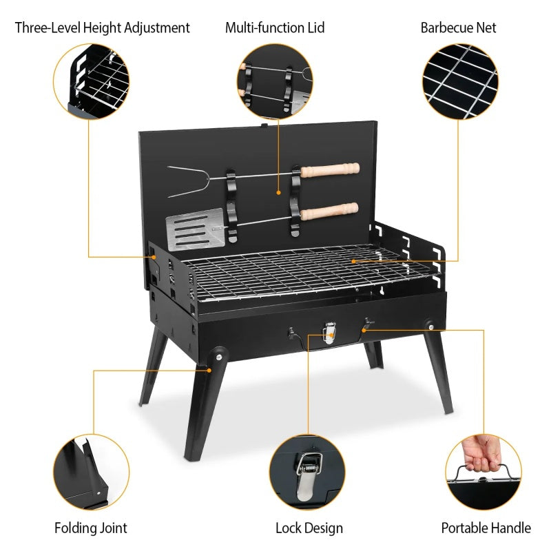 16.7x10x17.7in Portable Charcoal Grill Foldable BBQ Suitcase Grill
