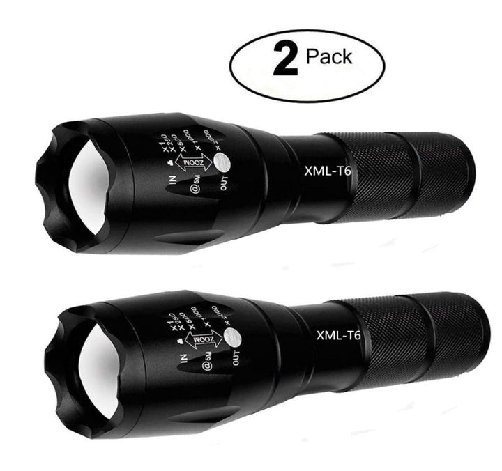 2 Pack Tactical Flashlight Torch, Military Grade 5 Modes XML T6 3000
